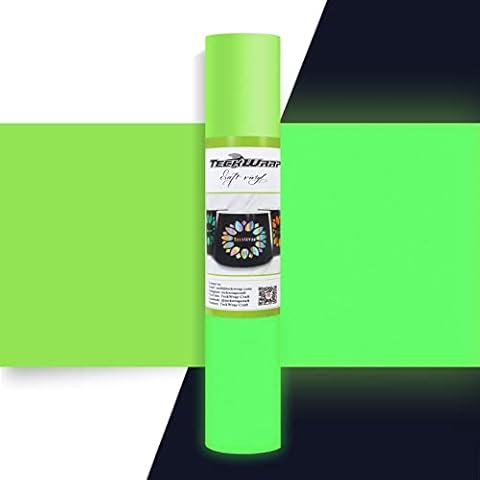 TECKWRAP Glow in Dark Matte Adhesive Craft Vinyl for Craft Cutter,Sign Plotter 1ft x 5ft, Neon Lime Green Cover