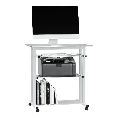 HOMCOM Compact Computer Desk with Keyboard Tray and Wheels, Mobile Home Office Desk for Small Spaces...