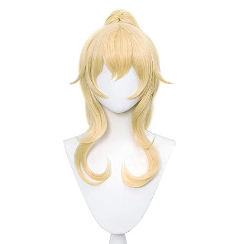 Dazcos Jean Cosplay Wig Wavy Blonde Ponytail Hairs With Bangs (Yellow) #TOP1