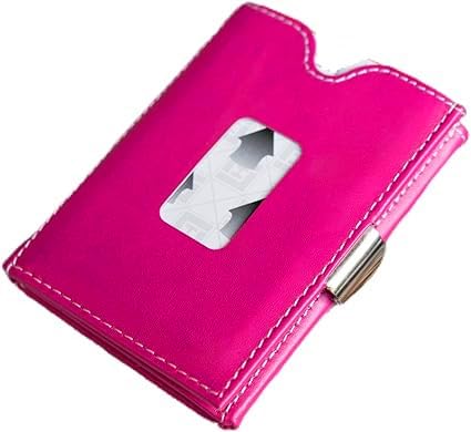 Image of LLH Leather Trifold Wallet - RFID Blocking with Stainless Steel Locking Clip Wallet, Minimalist Front Pocket RFID Blocking Credit Card Holder (Pink)