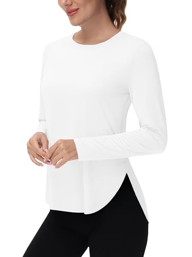 Cavva White Workout Tops for Women Running Long Sleeve UV Protection Moisture Wicking Tees Athletic Yoga Gym SPF 80+ White, M