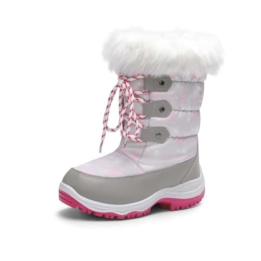 DREAM PAIRS Little Kid Nordic Grey Pink Knee High Winter Snow Boots Size 13 M US Little Kid