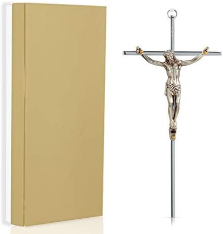 SmartChoice Crucifix - Solid Brass-Antique Silver Polished Wall Cross -10" - Packed in Gift Box - Decorative Crosses - Made in USA (Antique Silver)
