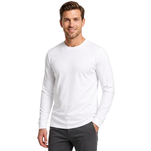 Image of Men's Long Sleeve T-Shirt 100% Cotton Plain Crew Neck Casual Regular Fit Soft Basic Tee for Men