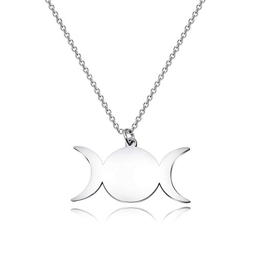 Collier triple lune CENWA pendentif symbole Wicca en métal 4x1,9 cm