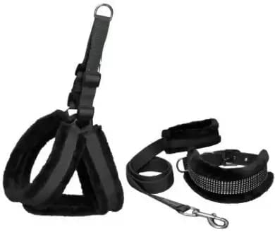 Hundur Store Nylon Fur Dog Harness , Dog Collar & Leash Set Adjustable for Medium Dog Harness & Leash (Black) (B0B8PBNXT8) Amazon Price History, Amazon Price Tracker