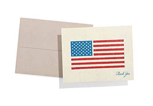 Twigs Paper - American Flag Thank You Cards - 12 Blank Patriotic Greeting Cards With Envelopes - Eco Friendly Stationery 5.5 X 4.25 Inch - Made In Usa #TOP1