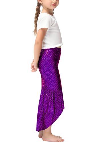 Image of Mermaid Tail Costume Kid Girls Halloween Sparkly Fish Tail Skirts High Waisted Party Skirt 7-8 Years Purple