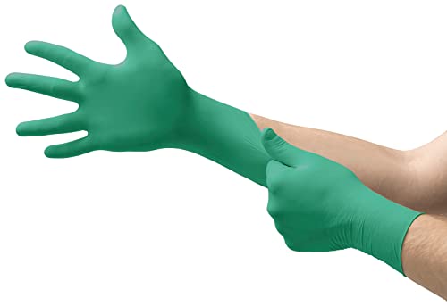 Ansell TouchNTuff 92 500 Guantes Desechables de Nitrilo, Con Polvo, Alta Protección Química y Mecánica, Seguridad Alimentaria, Guantes Multiusos Profesionales, Verde, Talla M (100 Guantes)