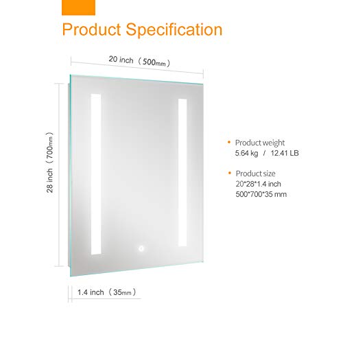 Janboe 600x800mm Illuminated LED Bathroom Mirror Anti-Fog LED Mirrors with Lights + Touch Switch Control + Vertical Installation…