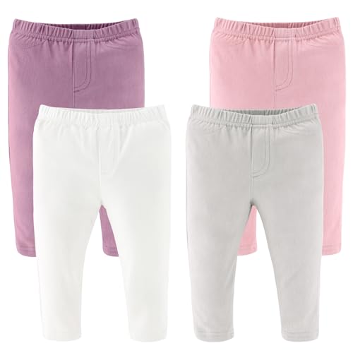 Image of The Peanutshell Baby Girls Jeggings Set of 4, Soft and Stretchy Pants, Girl Leggings, Infant and Toddler Clothes, Multicolor