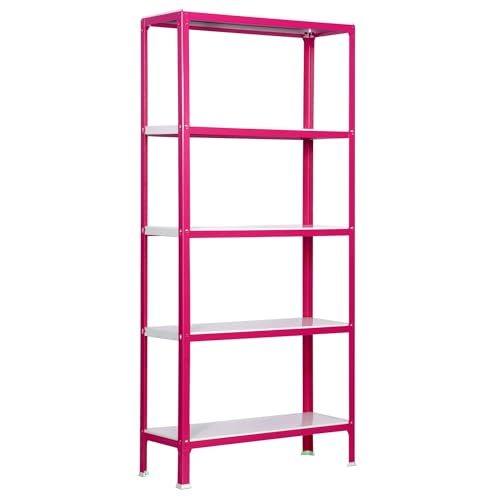 Simon Rack Librería Estanteria Salon, 1800x1000x300 mm, 5 Alturas, Estilo Industrial, Metálica, Rosa/Blanco - Simon Home
