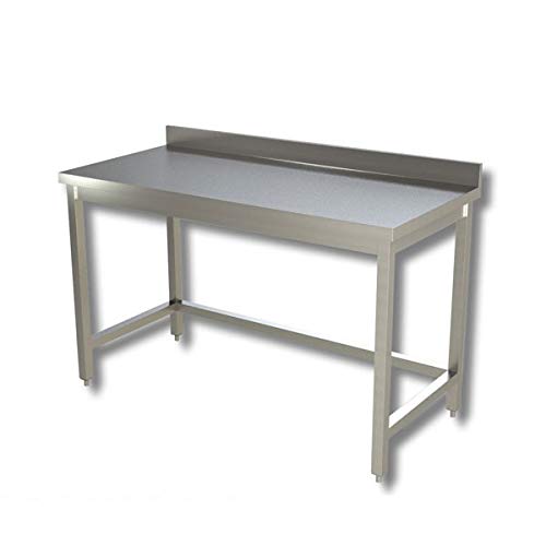Tavolo inox senza ripiano di fondo, con alzatina posteriore. Prof. 60-100x60x85H, SENZA ruote