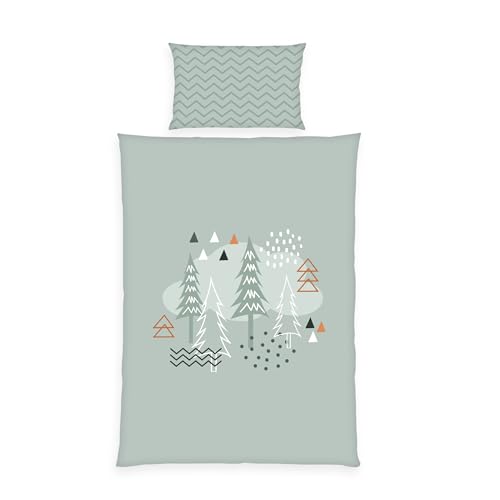 Herding babybest Kleinkinder-Bettwäsche-Set, Nordic Forest Wendemotiv, Kopfkissenbezug 40 x 60 cm, Bettbezug 100 x 135 cm, Mit Reißverschluss und Hoteleinschlag, 100% Baumwolle/Renforcé