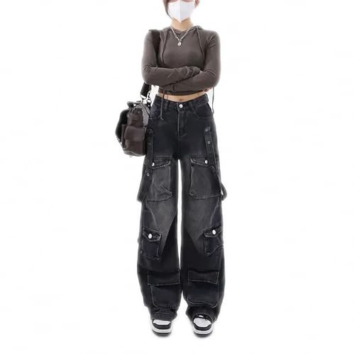 Dawery Y2K Women Black Vintage Streetwear Cargo Pants Baggy Jeans Pockets Straight Trousers Wide Leg Denim Oversize Clothes