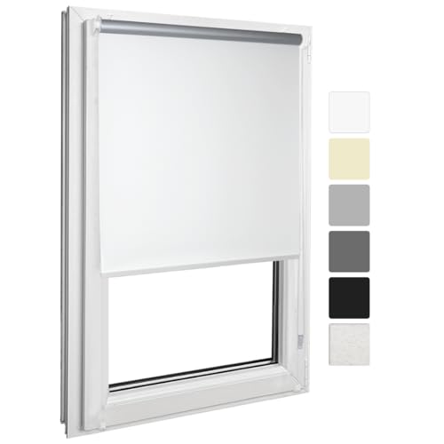 Home-Vision® Verdunkelungsrollo Klemmfix, ohne Bohren mit Klämmträgern, Fensterrollo, Seitenzugrollo, Verdunklungsrollo, Lichtundurchlässig Thermorollo (Weiß, B115cm x H150cm)