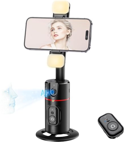 Auto Face Tracking Tripod 360° Rotation Phone Stand, No App, Face Body Phone Camera Stand with Remote and Gesture Control, Rechargeable Smart Shooting Stand with Light (Regular Edition)