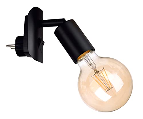 TRANGO Lámpara LED enchufable que 11-059A incl. 1 bombilla LED E27 de 4W oro de 2500 quilates, blanco cálido, en negro mate *ANNA* lámpara de lectura, luz de noche, lámpara de pared, lámpara de cocina