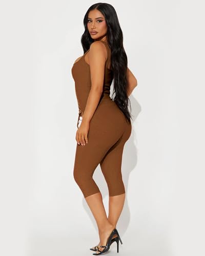 Image of 2 Piece Sets for Women Sexy Ribbed Crop Tops High Waist Bodycon Capri Pants Womens Summer Outfits Clubwear
