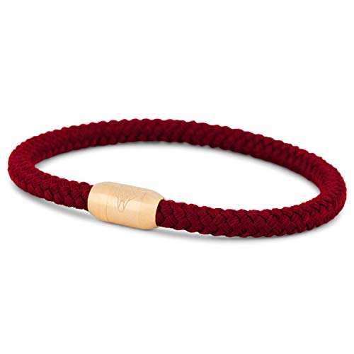 Preisvergleich Produktbild Akitsune Silva Nylonarmband / 5mm Dick / Armschmuck Damen Herren Edelstahl Armband Magnetverschluss - Mattgold - Weinrot 19,5cm