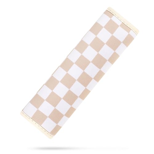 Image of YR Seat Belt Cover for Kids, Soft Comfort Seat Belt Cushion for Children, Cute Cartoon Pattern Car Seat Belt Pads Cover for Girls and Boys, 1 Pack (Almondand Cream Checkered)