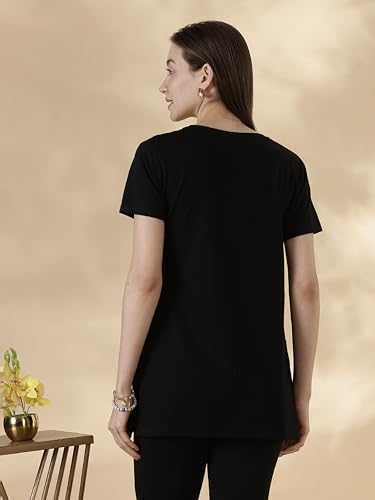 Image of 9shines Label Cotton Plus Size Long T-Shirt Tunic | Hip Covering Regular Top Nightwear| Sleepshirt Lounge wear for Women with Pocket (M-7XL)