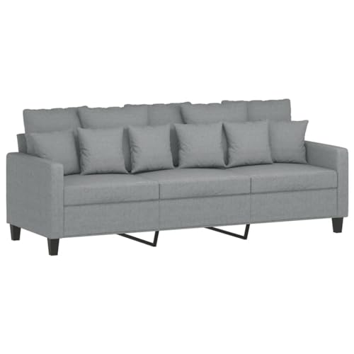 vidaXL Sofagarnitur 3-TLG., Sessel Couch mit Kissen Fußhocker, Sofa Wohnzimmersofa mit Armlehnen, Couchgarnitur Designsofa Sitzmöbel Polstermöbel, Hellgrau Stoff – Bild 5
