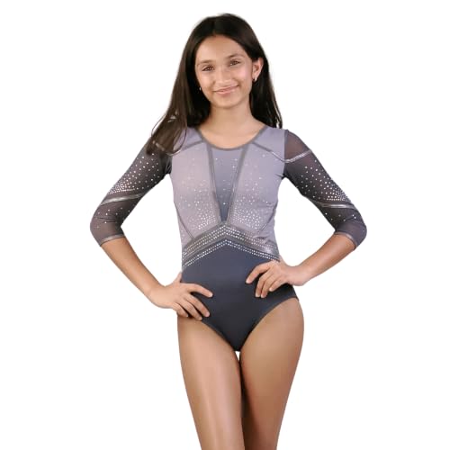 Image of IKAANYA Girls or Women Full Sleeves Rhinestones Leotard - Ideal for Gymnastics, Dance, Yoga, Acrobatics or Performance (Toddlers, Kids, Adults)
