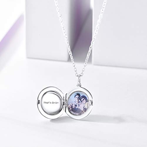 Silvercute Round Locket Necklace For Women 925 Sterling Silver Cute Round Shape Locket Custom With Memory Photo And Engrave Text Picture Necklaces 18 Inch #TOP2