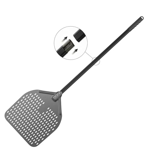 Image of G.a HOMEFAVOR 14 inch x 17 inch Perforated Pizza Peel 49 Inch overall, Rectangular Aluminum Pizza Turning Peel with Extended Silcone Handle For Baking Pizza Brick Oven