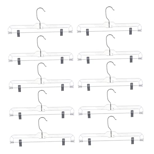 Vaguelly 10Pcs Pant Hanger with Clips Transparent Skirt Hangers for Wardrobe Space Saving Clothing Hangers with Hook Design Versatile and Stylish Clothing Display