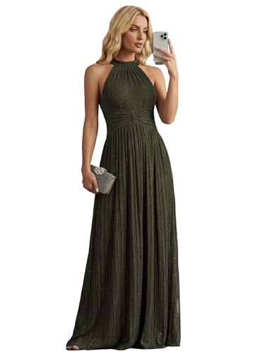 Image of Ever-Pretty Women's Glitter Halter Sleeveless Formal Dresses Evening Gowns Pleated A-line Wedding Guest Dress 41961
