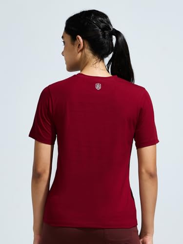 Image of Women's Soft Feel Round Neck Basic Moisture Wicking T-Shirt with Reflective Print | Super Stretchable T-Shirt for Girls | Women Light Weight Tshirt | Yoga Tshirt for Women