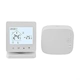 CYRENT Termostato inteligente montado en la pared con conectividad WiFi para calderas de calefacción de agua, soporta batería y fuente de alimentación USB, programación semanal programable (sin WiFi)