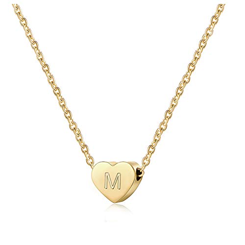 Gold M Initial Heart Necklace for Girls-Handmade Dainty Personalized A-Z Letter Heart Choker Necklace Gift for Women Teen Girls Necklace Jewelry Gift(m)