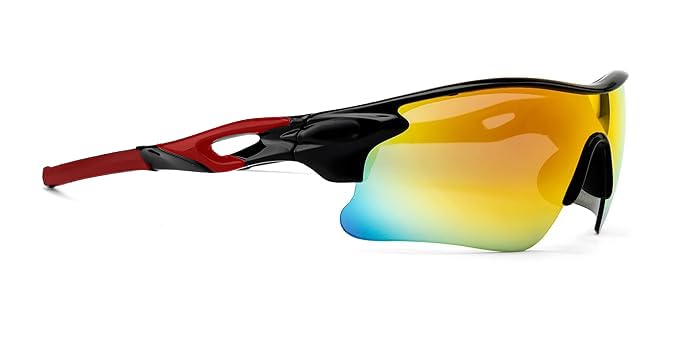Image of Packard Non Polarized Oversized Sports Sunglasses for Men Women, Outdoor Cricket Cycling Hiking Fishing Sunglasses (Black Red, Yellow)