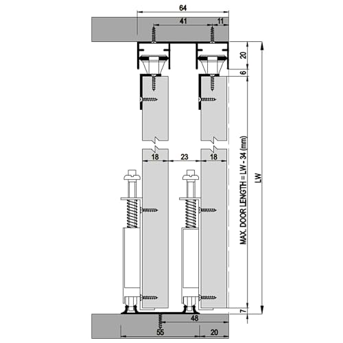 Decoranddecor Sliding Wardrobe Door Track Kit Ball Bearing Smooth Operation (1.5m Set for Two Doors)