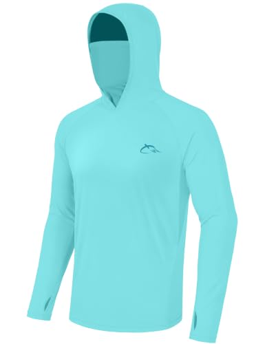 Image of FISHEAL Men's UPF 50+ Sun Protection Fishing Hoodie, Long Sleeve UV Shirts with Mask, Quick Dry Hooded for Outdoor Beach