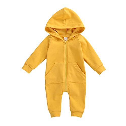 Image of Infant Baby Boys Girls Zipper Warm Hooded Romper Jumpsuit Solid Long Sleeve Bodysuit Outfit Fall Winter Clothes