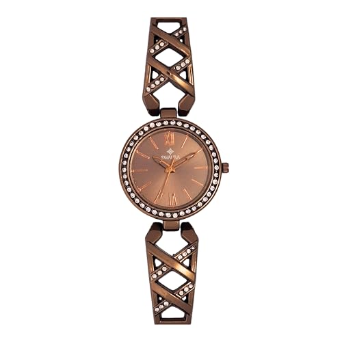 SWAURA Ladies Brown Watch with Stainless Steel Strap and Minimal Dial | Reliable Quartz Movement & Mineral Glass | Daily Wristwatch with Water Resistance & Warranty | Aesthetic Women's Watch