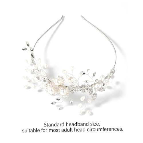 Diadema de boda con cristales y flores de aleación blanca para novias 7