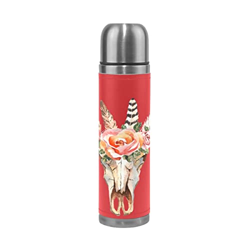 Skull Boho - Botella de agua termo de acero inoxidable con aislamiento al vacío, botella de doble vacío para bebidas…
