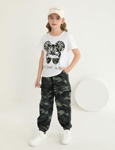 Image of Girl Clothes Cute Cool Girl Tops Splicing Pants 2 Piece Girls Summer Outfits 6-14 Years
