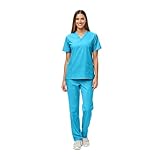 Women's Scrub Set - Medical Scrub Top and Pant, Water Blue, Small