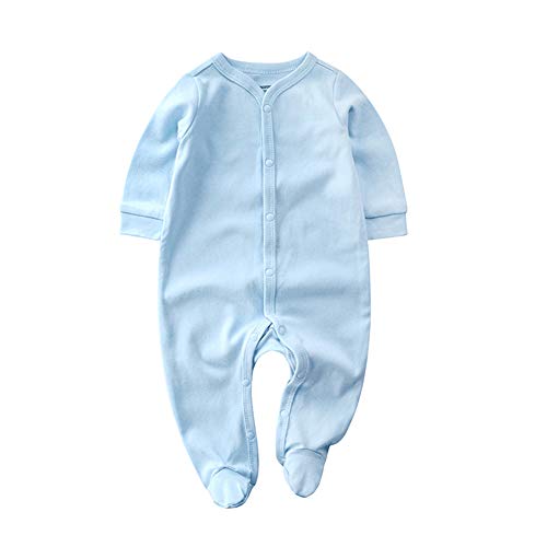 Teach Leanbh Baby Boys Girls Footed Pajamas Cotton Long Sleeve Button Down Romper Jumpsuit Sleep and Play 0-12 Months (0-3 Months, Blue)