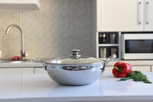 Image of VAYA Hautechef Triply Stainless Steel Kadai with Lid, 24cm, 2.5L, Heavy-Bottom Tri-Ply Kadhai for Cooking, Induction & Gas Stove Compatible, 3-Layer Body, 100% Toxin-Free