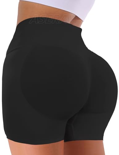 ASERAY Seamless Gym Workout Shorts Women Scrunch Butt Lifting Biker Yoga Shorts for Women Tummy Control 4.5' Black