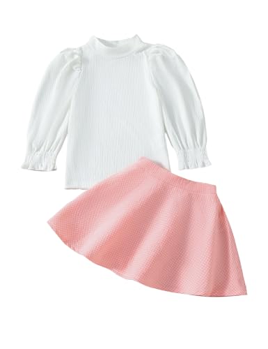 Ensemble Fille Automne-hiver : Haut Manches Bouffantes + Jupe En Cuir PU - Tailles 18 Mois à 6 Ans - Style Mignon Et à La Mode