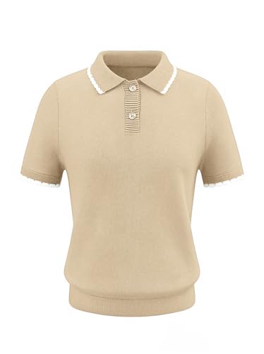 Image of Girls Short Sleeve Polo Shirt V Neck Button Down Shirts Summer Knit School Uniform Crop Tops