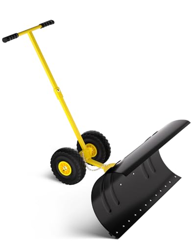 36” Snow Shovel for Driveway,Heavy Duty Wheeled Rolling Shovels 5 Position Angled Blade, Ergonomic Handle & Rubber Wheels for Efficient Snow Removal, Snow Plow for Doorway,Driveway and Sidewalks